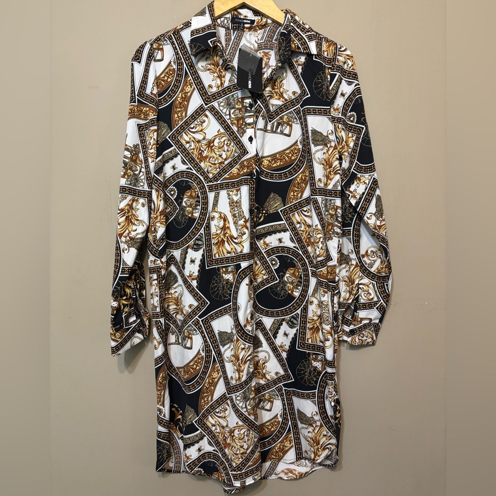 FASHION NOVA NWT Baroque Fashion Chain Design Shirt Dress